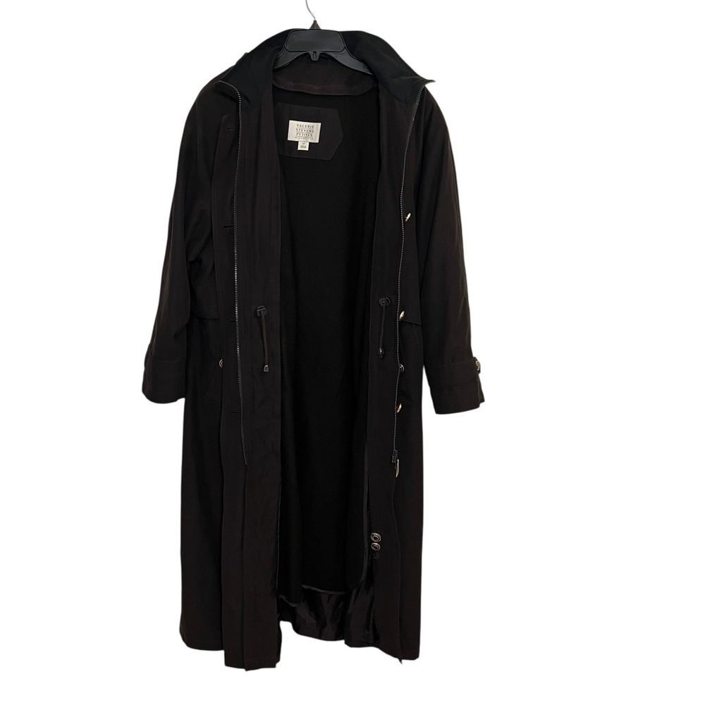 VTG Valerie Stevens Womens Long Hooded Trench Coat Brown Button Zip Size 12P - Picture 7 of 13